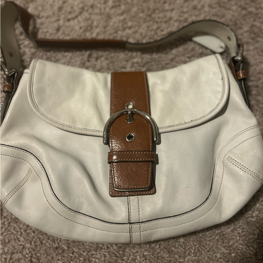 Coach White and Brown Shoulder Bag